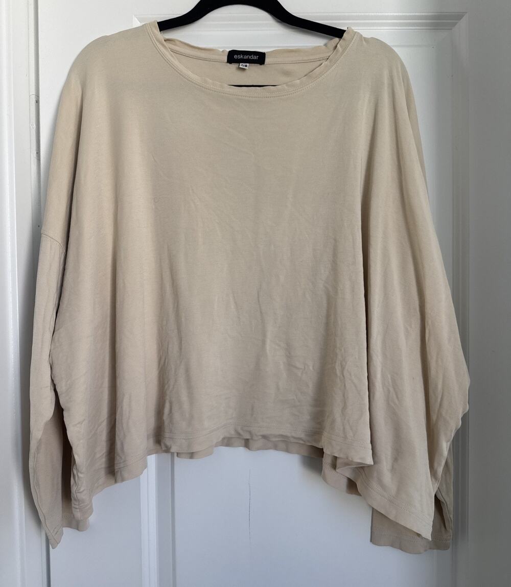 Eskandar Top Womens One Size OS Cream Pima Cotton Jersey Mid Weight
